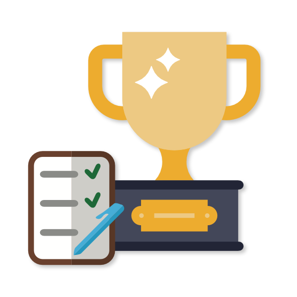 A trophy and a checklist representing the Oustanding Lunchtimes Checklist